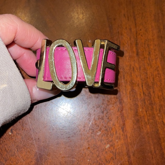 Pink leather Gold Love Cuff button snap bracelet - Picture 3 of 4